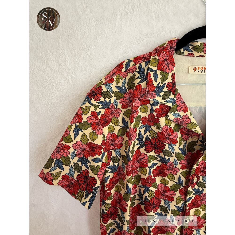 Sunset X Vine Mens Board Short Sleeve Buttondown & Shorts Set Floral Swim Beach - Picture 3 of 15